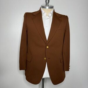 80s Vintage Knit Blazer Brown Gold Buttons Sport‎ Coat Jacket Size 44 Regular